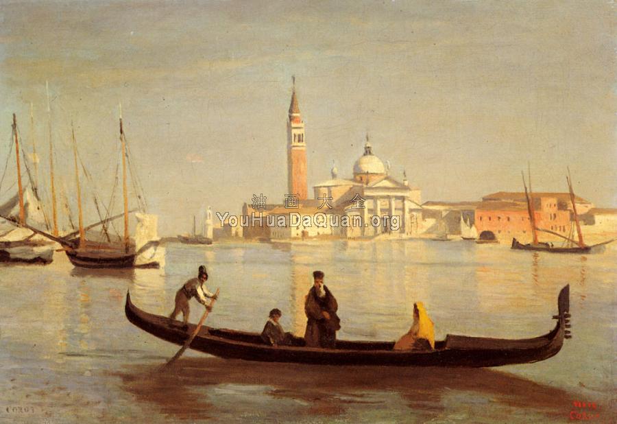 Venise--Gondole sur Le Grand Canal(Saint-Georges Majeur au fond) - 让·巴蒂斯特·卡米耶·柯罗